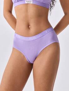Loungeista 5pcs Women's Solid Color & Letter Print Elastic Waistband Comfortable Minimalist Briefs - Multicolor - View 3