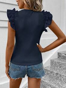 SHEIN Clasi Women's Casual Solid Color Flutter Sleeve T-Shirt, Summer,Summer Top - Navy Blue - View 2