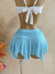 Soleia Women's Summer Solid Color Lace Asymmetric Hem Skirt - Blue - View 2