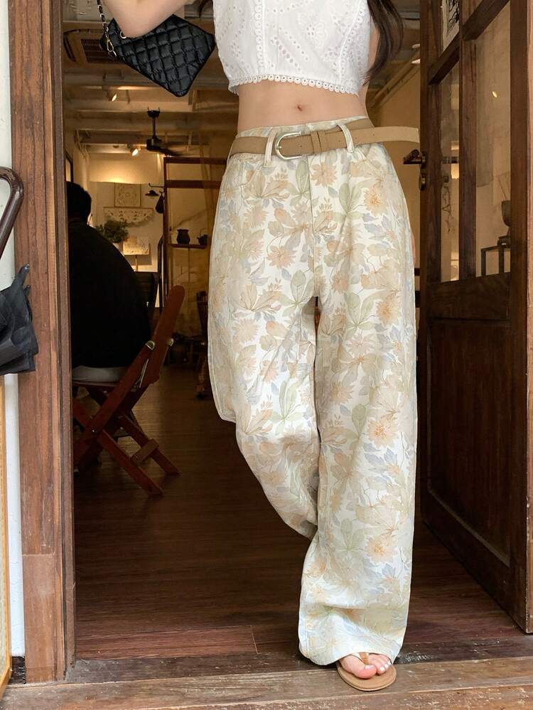 Women's Washed All-Over Print Loose Casual Jeans Vacation Outfits Women