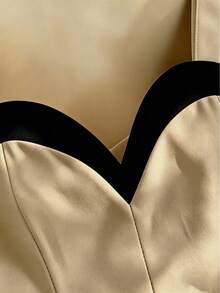 GlowEve CURVE Elegant Black & White Contrast Color Waist Cinched Plus Size Women's Spaghetti Strap Dress, Spring/Summer - Khaki - View 4