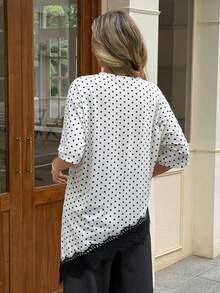 SHEIN LUNE 女士休闲蕾丝夏季度假通勤日常基本款时尚不对称下摆短袖上衣T恤 - 彩色 - 查看 8
