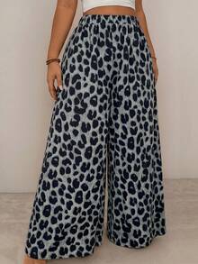 SHEIN VCAY Plus Size Casual Loose Leopard Print Pants - Grey - View 1
