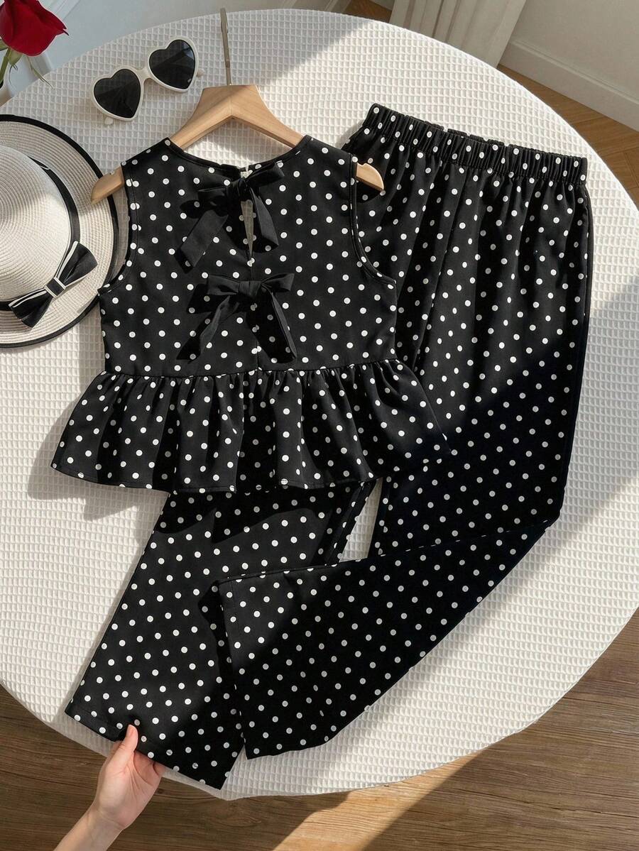 SHEIN 2件套少女碎花无袖上衣和宽松休闲裤套装 - 彩色 - 查看 1