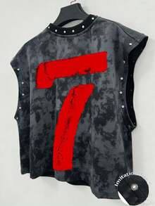 Chillumni Men's Short Red Letter 7 Snowflake Bubble Print Tank Top - Black - View 1