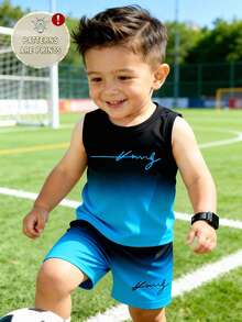 Bộ 2 món cho bé trai, gồm áo tank top cổ tròn in logo gradient và quần short, thích hợp mặc ngoài trời vào mùa hè. - Nhiều màu - Xem 1