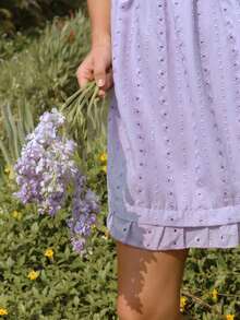 WESTFADE Robe mini à encolure en cœur sans manches, à volants superposés et à motif floral ajouré - Prune - Voir 5
