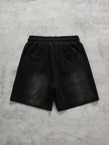 ROMWE MEN Pantalones cortos casuales con bolsillo en diagonal, decoración de diamante de imitación y cordón en la cintura para hombre, estilo urbano - Negro - Ver 2