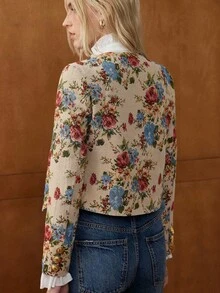 Écloséra Áo khoác ngắn Jacquard họa tiết hoa hồng cổ điển của Pháp - Nhiều màu - Xem 2