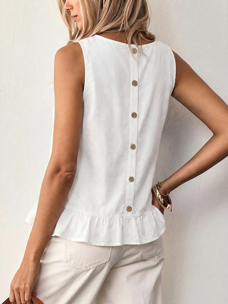 EMERY ROSE Plus Size Women Casual Sleeveless Solid Color Denim Blouse Formal Party White Summer - White - View 1