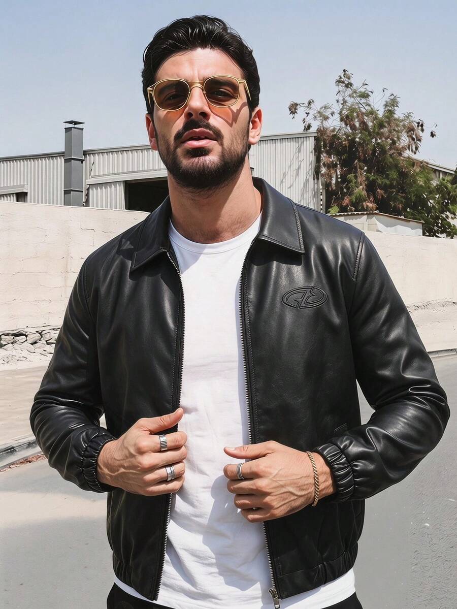 HIMLAND Herren einfarbige Zip-Up Kragen Langarm Lässig Jacke, Grunge - Grau - Übersicht 1