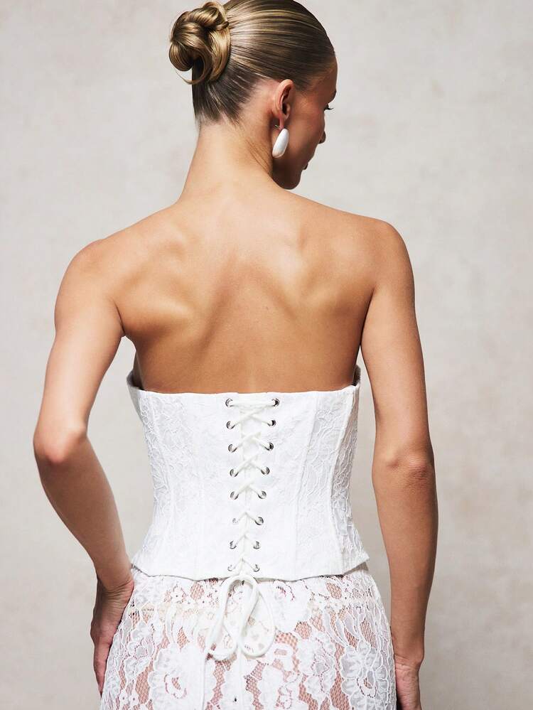 KIZN White Lace Strapless Corset Top