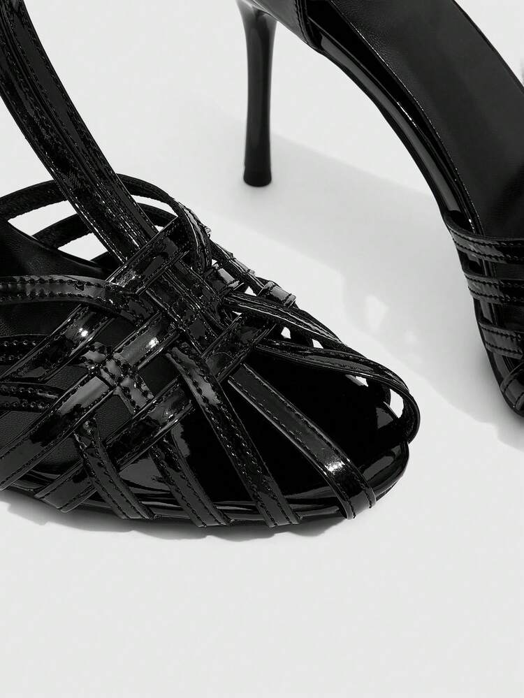 CUCCOO SZL Women Shoes Multi-Color Stiletto Sandals Women's 2025 Summer New T-Belt Woven Hollow High Heels Sexy Bag Head Single Shoes Suitable For Dating Parties Dinner Commuting