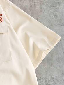 AXEPEAK Men's Letter Print Button Front Short Sleeve Shirt And Shorts Casual Suit - Apricot - View 6