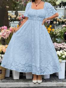 GalTyme Sky Blue Cutout Dress, Casual Summer Plus Size - Sky Blue - View 2