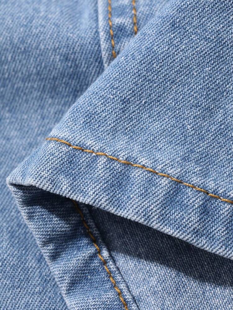 Star Distressed Halter Backless Top & A-Line Mini Skirt Casual Sexy Summer Vacation Denim Outfit For Women