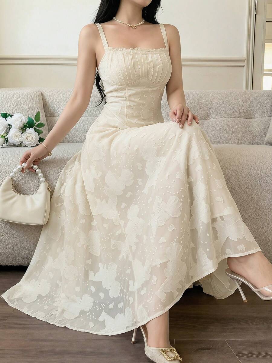 Feyla Elegant Romantic Cut-Out Floral Slip Dress For Women - Apricot - View 1