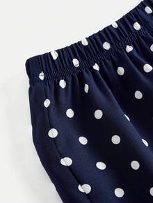 SHEIN 两件套女童雪纺波点吊带背心和宽松休闲裤套装 - 藍色 - 查看 4
