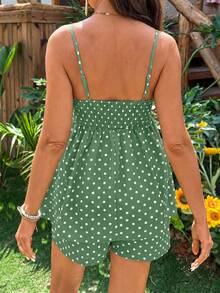 SHEIN Maternity Polka Dot Print Camisole And Adjustable Waist Shorts Casual 2 Pieces Set - Green - View 2