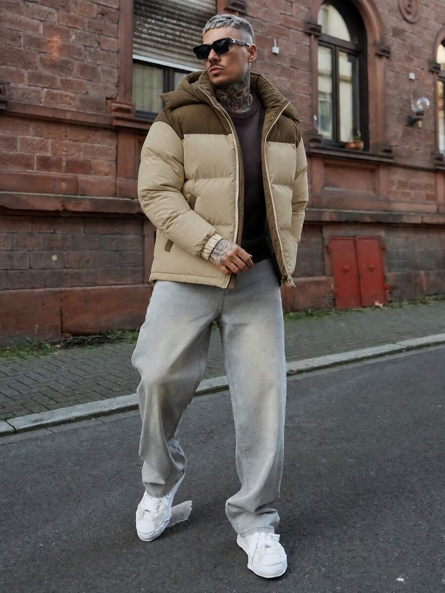 Artur Kramer 男士秋冬撞色加厚保暖户外休闲连帽羽绒服。由于生产批次不同，可能存在色差。