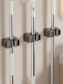 1/3pcs Wall Mounted Mop And Broom Holder, Contemporary Style Plastic Organizer Clamp, No-Drill Strong Adhesive Storage Solution For Bathroom And Kitchen, Utility Hooks - Multicolor - View 12