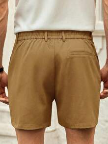 HIMLAND Pantalones cortos casuales sueltos de unicolor con bolsillo en diagonal para hombres de talla grande - Caqui - Ver 2