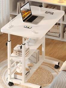 1 Set Mobile Side Table Simple Desk With Height Adjustable Function Bedroom Living Room Indoor Outdoor Use Portable Folding Writing Table Computer Laptop Stand Home Office Furniture Small Space Essential Multi Purpose Rolling Tray Table - Multicolor - View 5