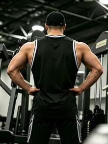 GymBeat Áo tank top thể thao cổ tròn in chữ dành cho nam - màu đen - Xem 2