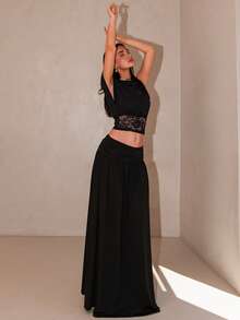 Bris Aura Falda larga negra de estilo maxi para mujer, ideal para uso casual, de oficina, de fiesta, de primavera, de despedida de soltera o de concierto, con un estilo romántico de los 90s y Y2K - Negro - Ver 3