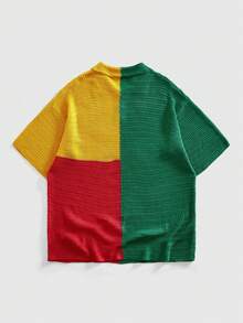 ROMWE MEN Camisa polo de punto con contraste de color retro para hombre, camisa casual de manga corta suelta y texturizada para verano - Multicolor - Ver 2