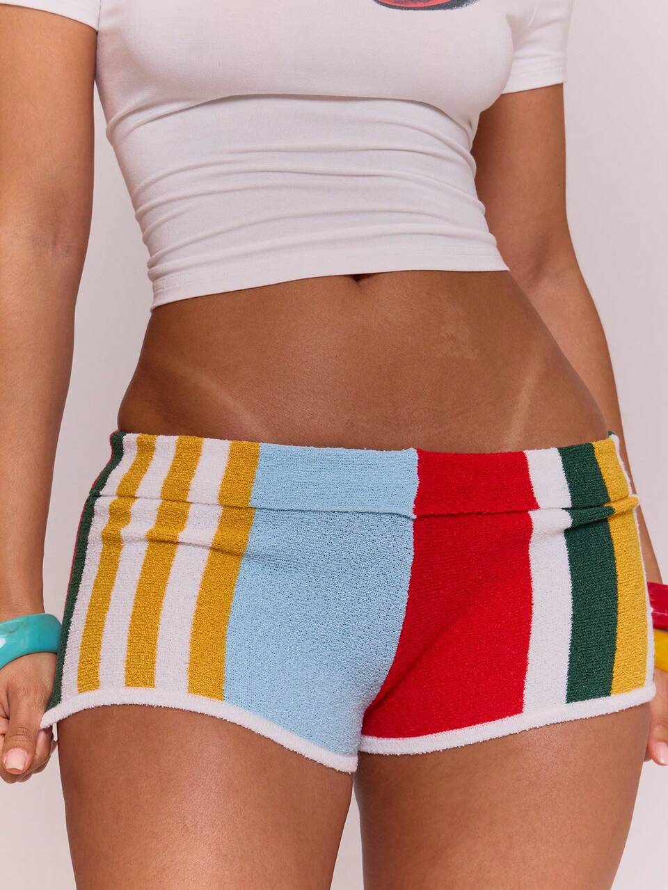 Multi Striped Towelling Micro Mini Shorts