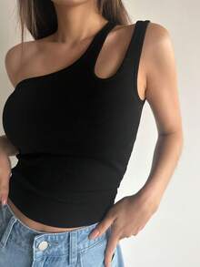 DAZY Women's One Shoulder Hollow Out Slim Fit Top Summer,Crop Tops Women Going Out Tops - Black - View 6