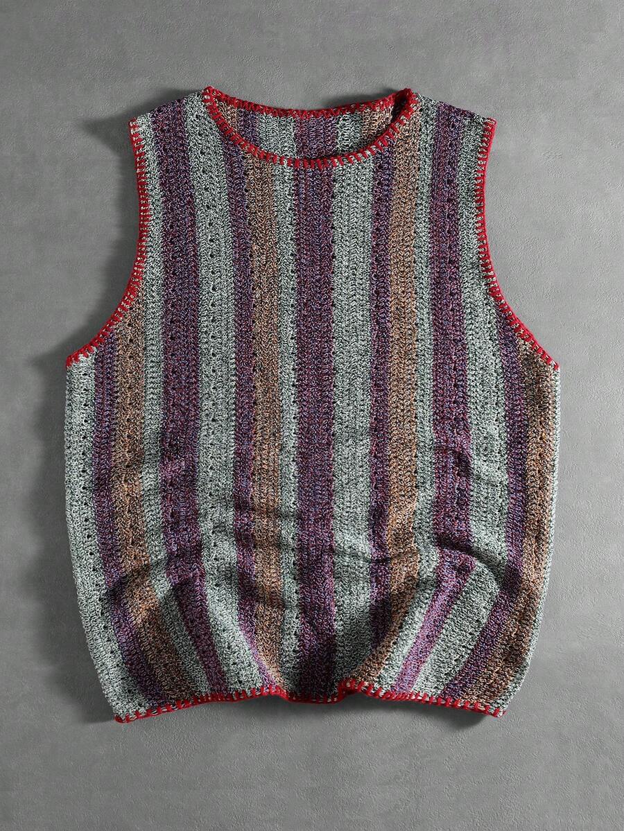 ROMWE MEN Street Life Men's Casual Striped Knit Top, Suitable For Summer Beach Vacation - Multicolor - View 1