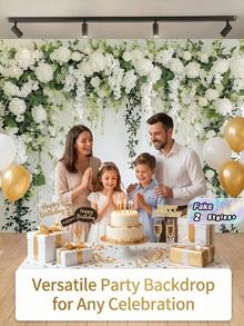 1PC Wedding Season Background Fabric With White Embroidery Balls And Green Leaves Background Design, Polyester Fabric High-Definition Printing, Suitable For Parties, Birthdays, Weddings, Home Decoration And Photography Supplies - multicolor - View 1