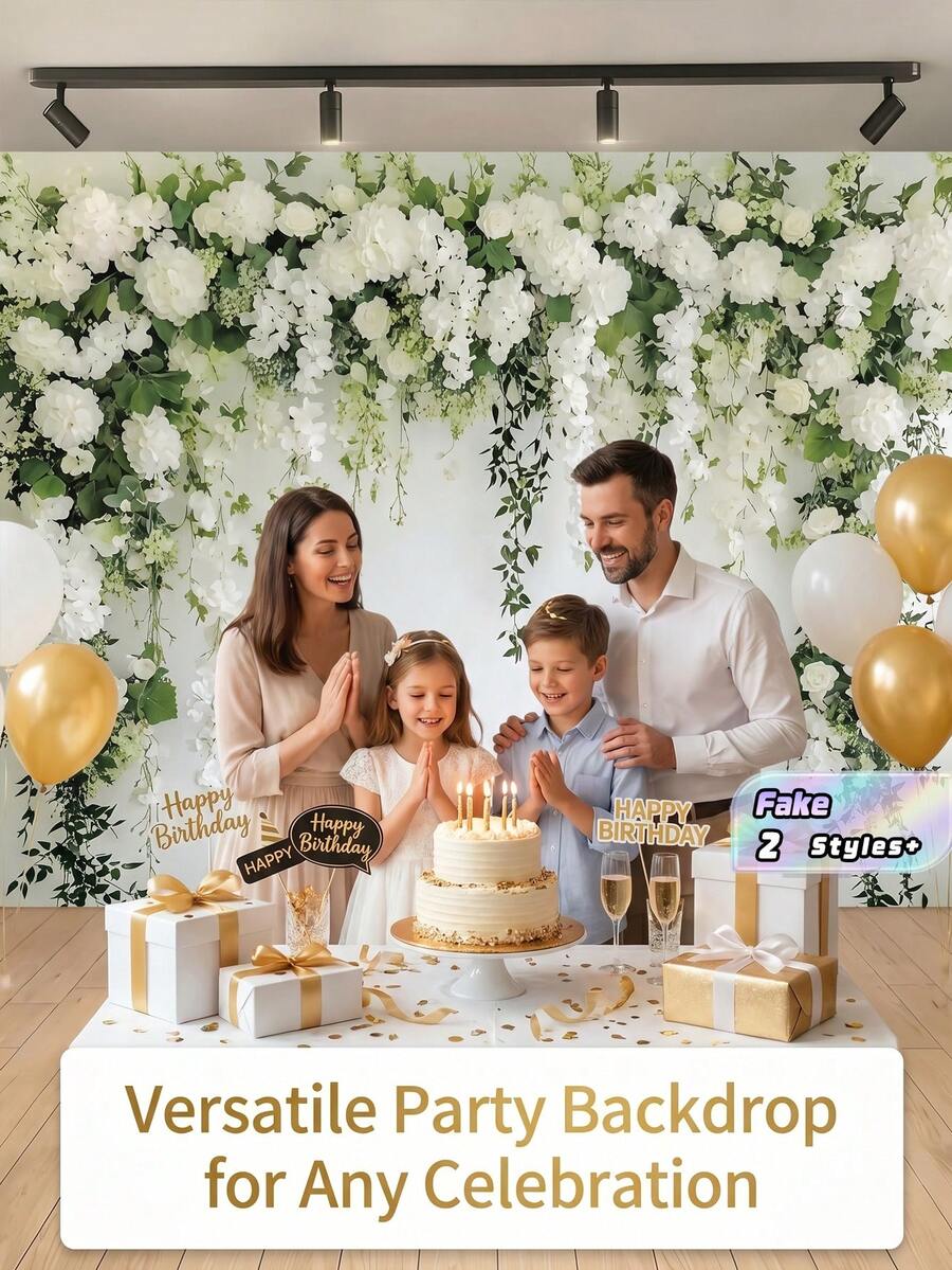 1PC Wedding Season Background Fabric With White Embroidery Balls And Green Leaves Background Design, Polyester Fabric High-Definition Printing, Suitable For Parties, Birthdays, Weddings, Home Decoration And Photography Supplies - multicolor - View 1