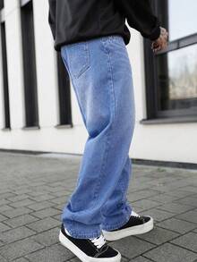 Artur Kramer Quần jeans nam dáng rộng, chất liệu dày vừa phải, phong cách đường phố cổ điển, màu xanh dương. - Màu xanh lam - Xem 5