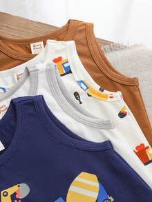 Cozy Pixies Set de 4 piezas de chaleco sin mangas de cuello redondo de punto suave con patrón de coche de dibujos animados para bebé niño en colores contrastantes - Multicolor - Ver 6