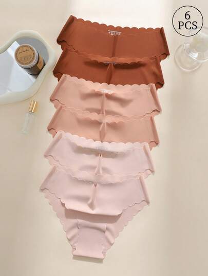 SHEIN 6pcs Women's Minimalist Solid Color Shell Trim Seamless Briefs