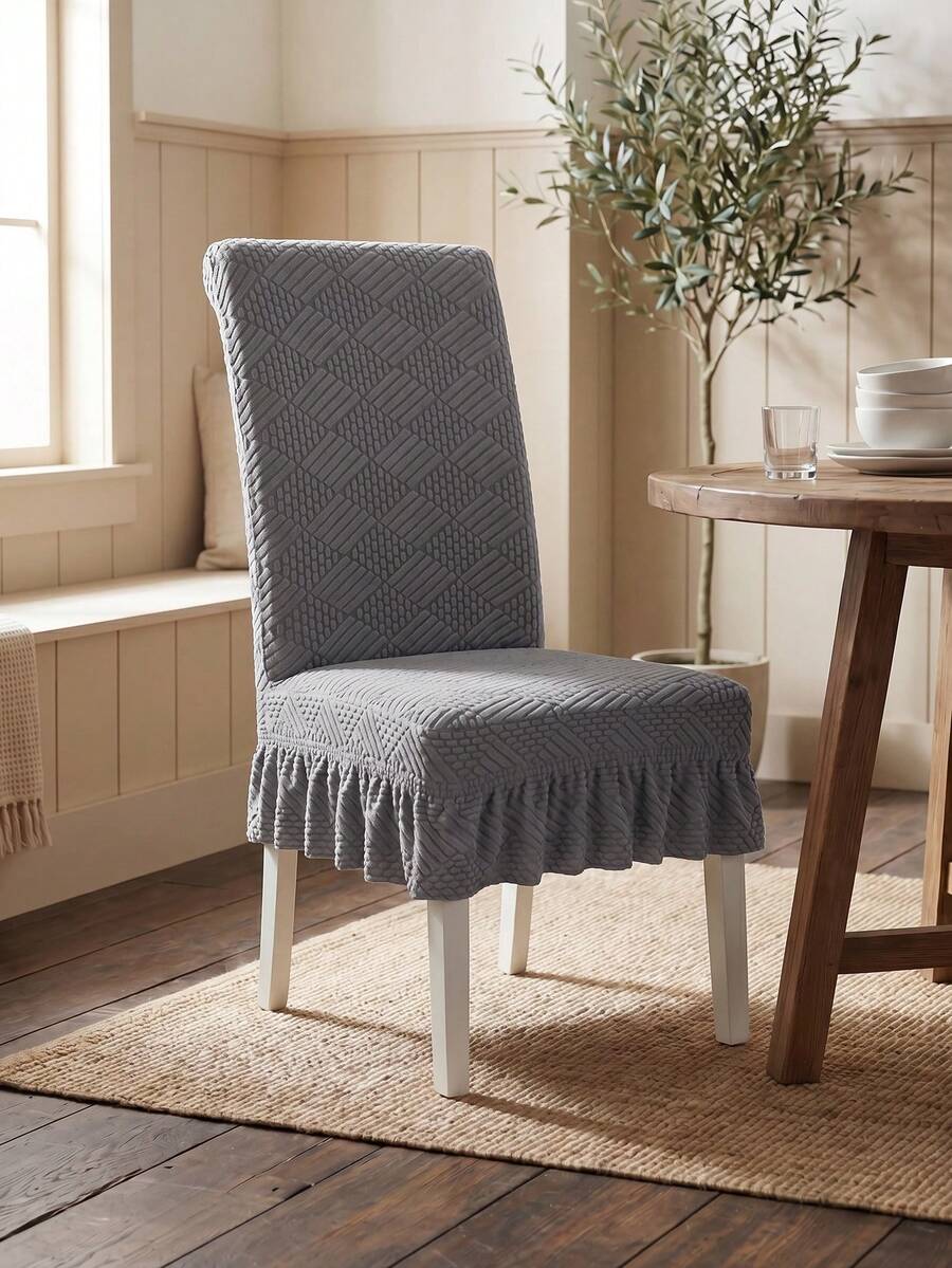 1 bộ bọc ghế ăn đa năng bằng vải jacquard, có chun co giãn, chống bụi, chống trầy xước, bao gồm cả tựa lưng và chân ghế. - Màu xám đen - Xem 1