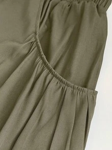 Maweii Plus Size Women Waist Tie Loose Wide Leg Cargo Pants - Army Green - View 8