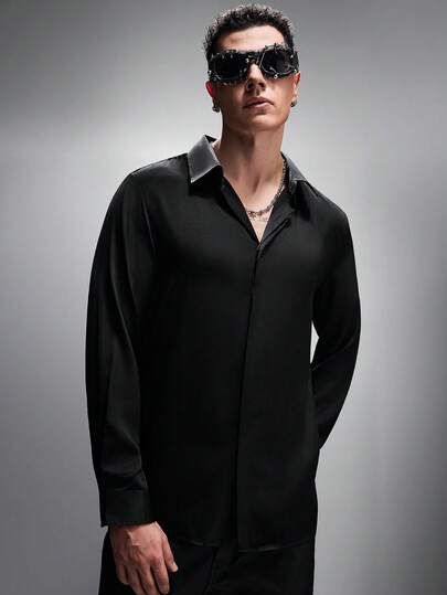 Zorclune Camisa de manga larga de diseño de alta gama casual y madura para hombres, camisa de satén para hombres, camisa de boda para hombres, camisa negra sexy para hombres, camisa de lujo para hombres, camisa negra de vestir para hombres, ropa de lujo de moda negra para hombres, camisa negra de vestir para hombres, camisa de satén negra para hombres, camisa brillante negra para hombres, camisa de lujo para hombres, regalo para novio/esposo, regalo de aniversario/cumpleaños, fiesta, verano, vacaciones, Año Nuevo, San Valentín