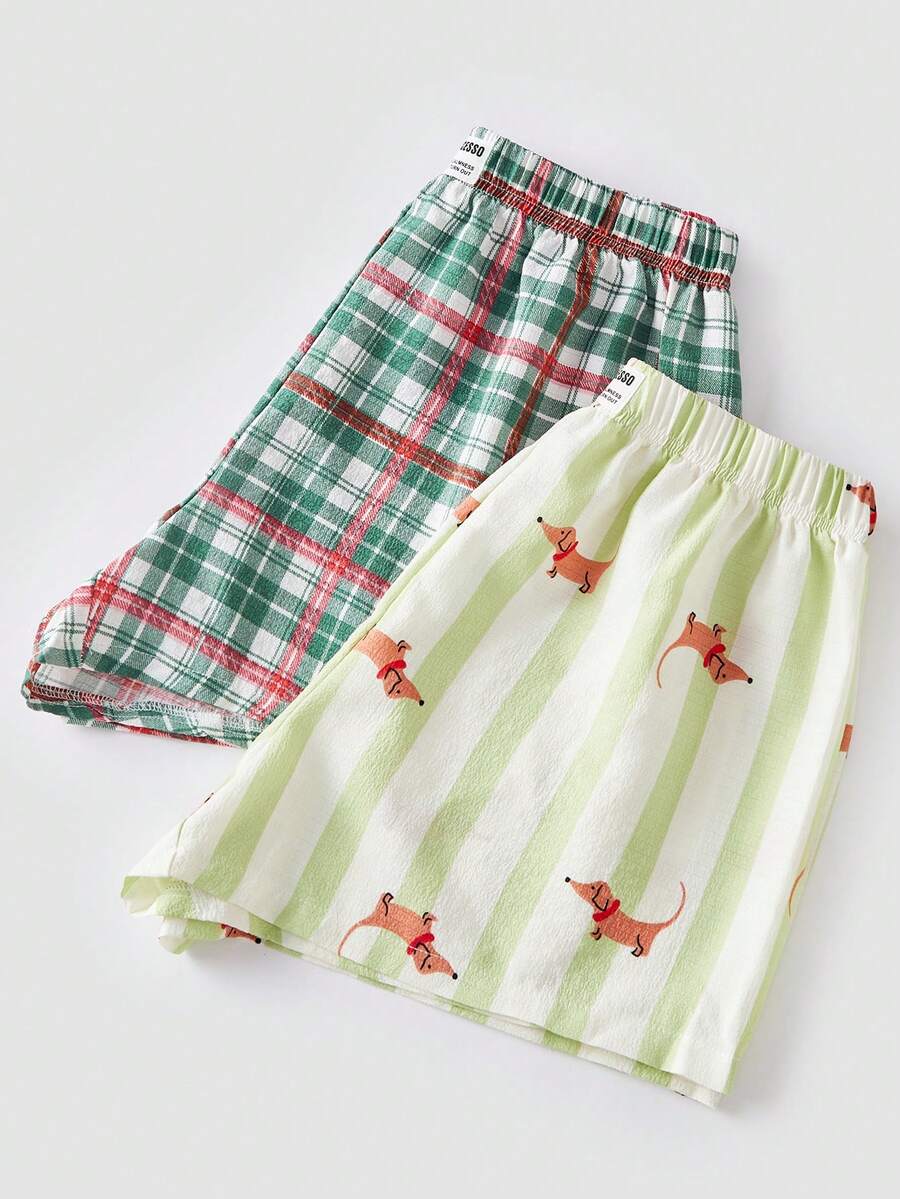 Chillnights 2件套格子条纹小狗印花休闲家居/睡裤(女款) - 彩色 - 查看 1