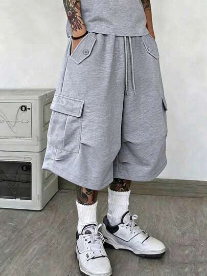 PAVTROS Young Men's Street Style, Multi-Functional Item: Elastic Waist Multi-Pocket Loose Casual Cargo Shorts, Suitable For Street Style, Daily Casual Wear, Weekend Outings, Music Festivals, Social Gatherings And Other Young Social Occasions. These Shorts Are An Indispensable Versatile Item In A Man's Wardrobe, Making Them An Excellent Gift For Boyfriends Or Husbands.