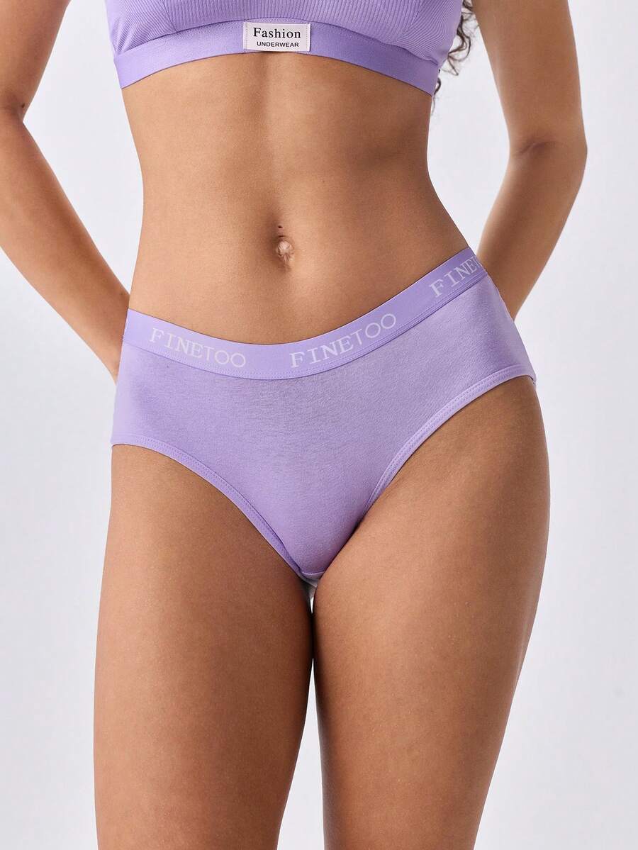 Loungeista 5pcs Women's Solid Color & Letter Print Elastic Waistband Comfortable Minimalist Briefs - Multicolor - View 1
