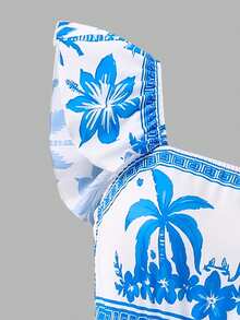 SHEIN Macacão bege claro com estampa floral vibrante em tons de vermelho-alaranjado e folhas verdes, que evoca um jardim primaveril cheio de vida. O decote quadrado realça os ombros e o colo, enquanto as mangas fluidas adicionam um toque dinâmico. A cintura marcada cria uma silhueta elegante, e o corte pantalona proporciona um caimento fluido e discreto. Ideal para férias na praia, chás da tarde no jardim ou passeios por feiras de artesanato, esta peça descontraída e ao mesmo tempo marcante exala uma vibe perfeita para as férias. - Multicolorido - Ver 5