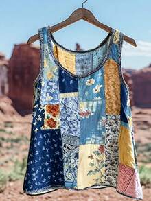 EMERY ROSE Women's Summer Sleeveless Printed Round Neck Tank Top, Suitable For Vacation And Daily Wear - Multicolor - View 3