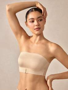 Veilyse Áo lót nữ không dây, không đường may, cài trước, không gọng, chống trượt, kiểu áo quây gợi cảm, áo lót liền thân nửa cúp không gọng, nội y nửa thân vô hình - Màu be - Xem 1