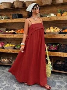Breezaya Đầm cỡ lớn không tay dây mảnh, thiết kế tối giản, thích hợp cho mùa hè. - Rỉ Nâu - Xem 3