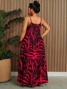 Villa Velisse Große Größen Sommer Urlaubs Zebra Muster Locker Träger Kleid - Verschiedenfarbig - View 2