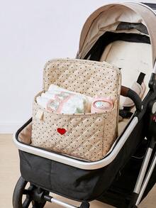 Cozy Pixies 1-Piece Stroller Accessories Polka Dot Love Pattern Storage Bag, Built-In Bottle Compartment, Diaper Storage Mother And Baby Bag, Suitable For Outdoor Convenient Travel Leisure Diaper Bag - Off-white - View 5